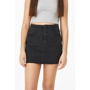 NWT Hollister Black Denim Skirt Ultra High Rise Button Up Frayed Mini 13 Y2K‎
